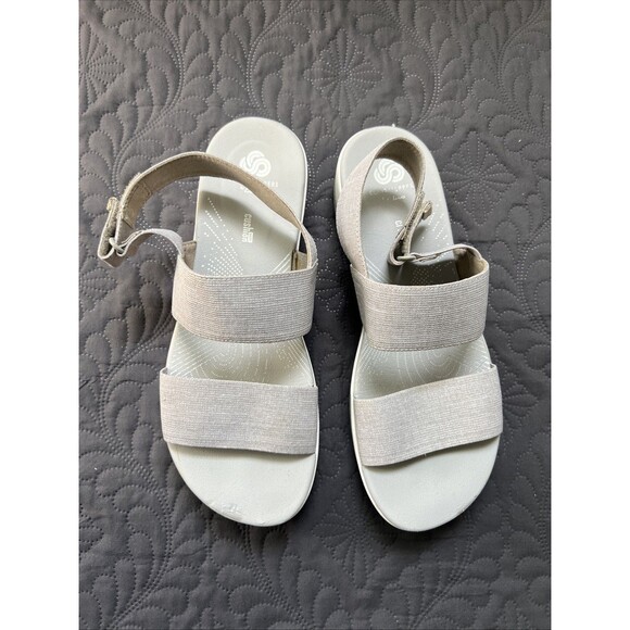 Clarks Cloudsteppers Grey Stretch Adjustable Sandal Soft Cushion SZ 8.5M Comfort - Picture 1 of 10
